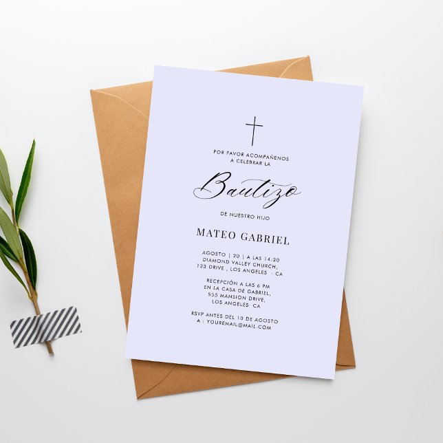 Spansk baptism | Inbjudan De Bautizo Lavender (Skapare uppladdad)