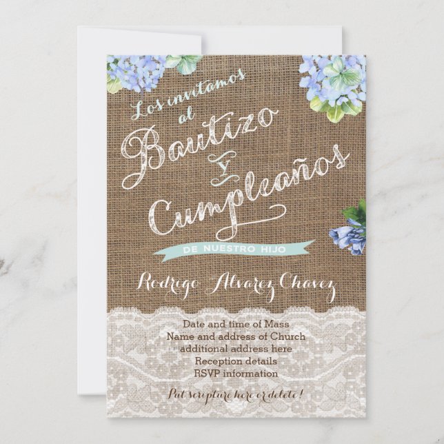 Spansk baptism och födelsedag | Cumple y Bautizo Inbjudningar (Framsida)