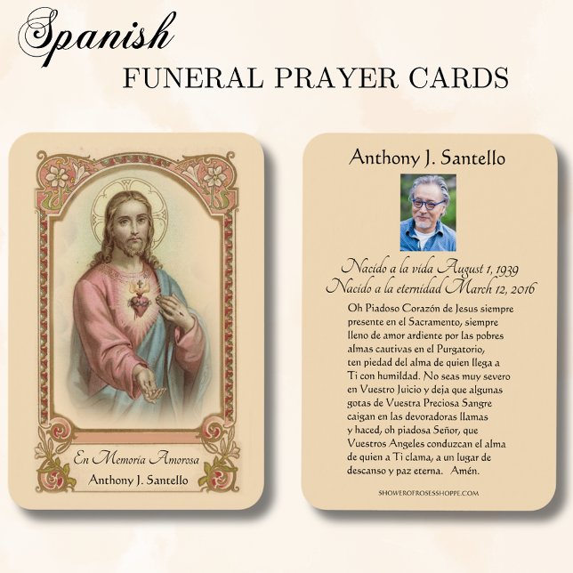 Spansk begravningskatolik Jesus Memorial Prayer Visitkort (Skapare uppladdad)