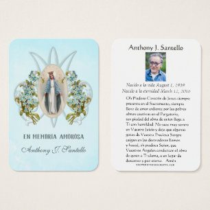 Spansk begravningskatolik Mary Memorial Prayer Visitkort