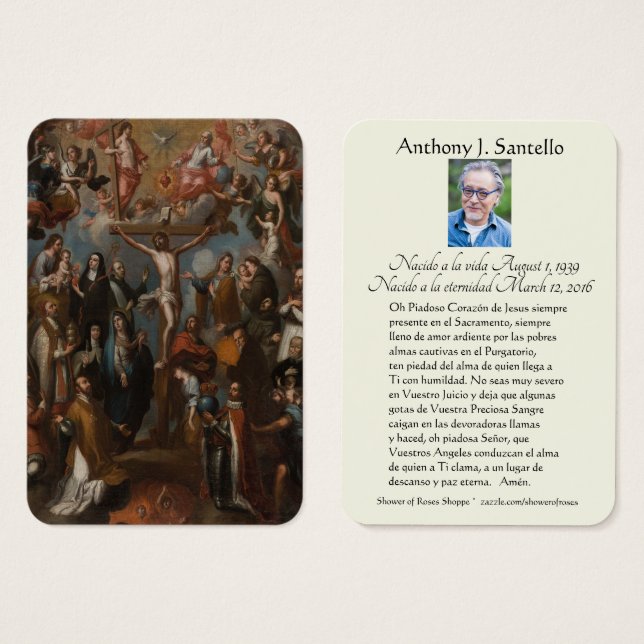 Spansk begravningsplats Saints Memorial Prayer Visitkort (Framsida & baksida)