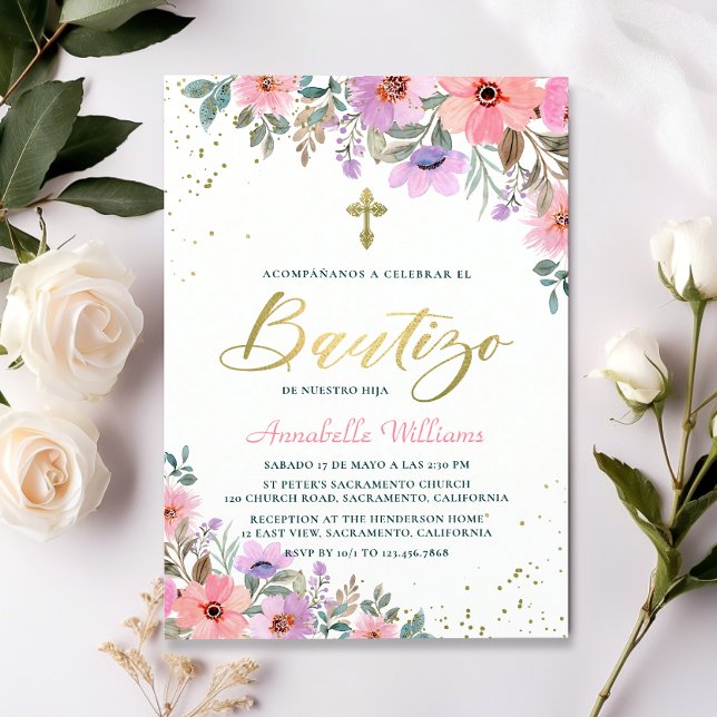 Spansk bjudacion De Bautizo Blommigt Baptism Inbjudningar (Skapare uppladdad)
