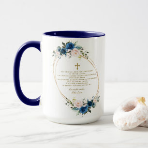 Spansk blå Blommigt Gracias Con Oración Bautizo Mugg