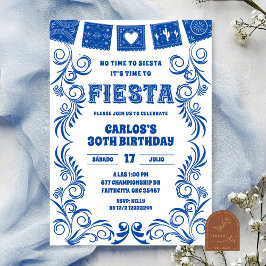 Spansk blå Talavera födelsedagsfiesta Inbjudningar