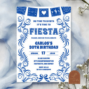 Spansk blå Talavera födelsedagsfiesta Inbjudningar