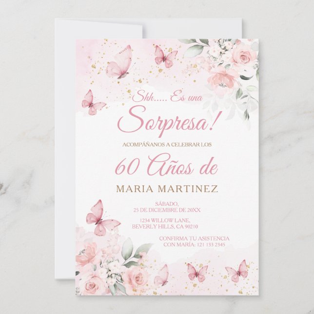 Spansk blomsterfirande överraskning 60 år födelsed inbjudningar (Framsida)