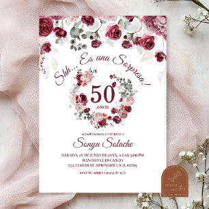 Spansk Blush och Burgundy Sorpresa Födelsedag Inbjudningar