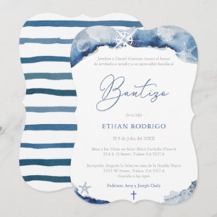 Spansk Boy Baptism Nautical Theme, Bautizo Niño Inbjudningar