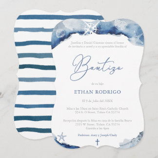 Spansk Boy Baptism Nautical Theme, Bautizo Niño Inbjudningar