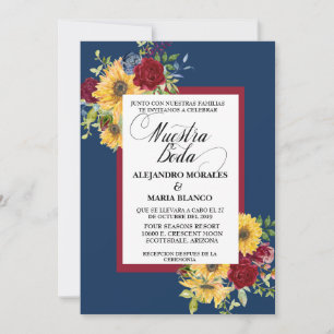 Spansk Bröllops Burgundy Sunflower Nuestra Boda Inbjudningar