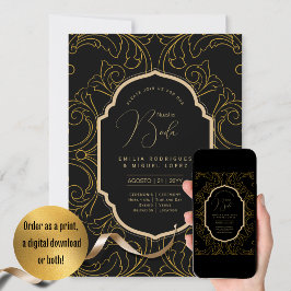Spansk Bröllopsinbjudan Elegant Svart Guld Bröllop Inbjudningar
