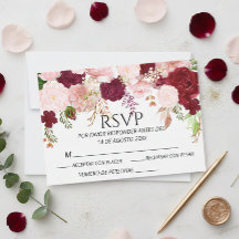 Spansk Burgundy Rosenskära Blommig RSVP bröllop 