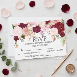 Spansk Burgundy Rosenskära Blommig RSVP bröllop OSA Kort