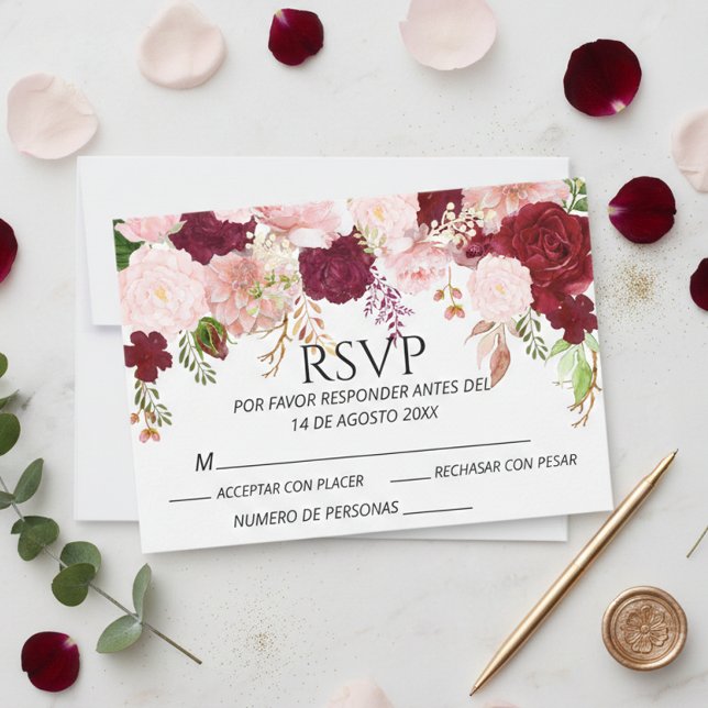 Spansk Burgundy Rosenskära Blommig RSVP bröllop  OSA Kort (Skapare uppladdad)
