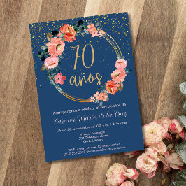 Spansk Chic Blå Rosa Blommig 70-års Födelsedagsfes Inbjudningar