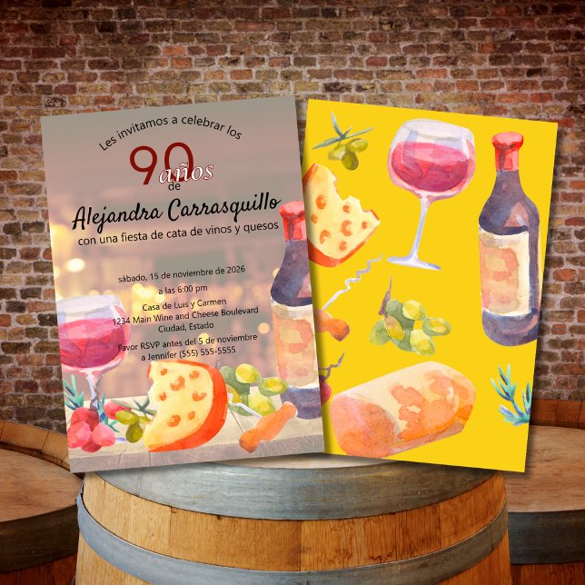 Spansk Chic vin- och ostsmakning 90-årsfirande Inbjudningar (Skapare uppladdad)