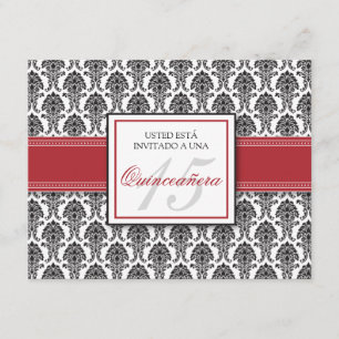 SPANSK Cranberry damastast Quinceañera Invitación Inbjudningar