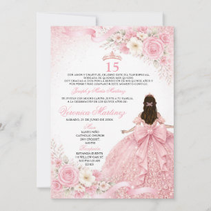 Spansk Dammt Rosa Charra Princess Blommig 15 År Inbjudningar