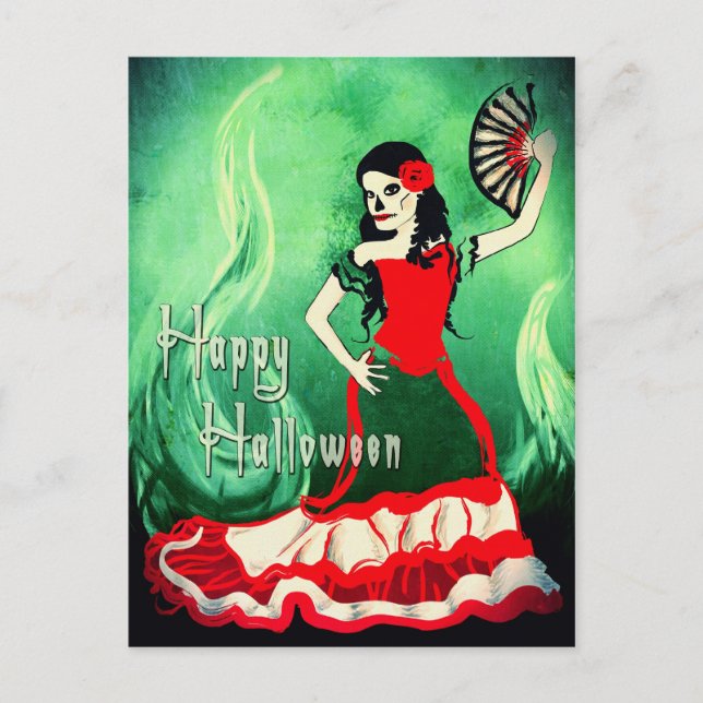 Spansk dancer i happy halloween vykort (Framsida)
