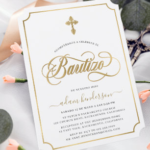 Spansk dopinvitation i guld inbjudningar