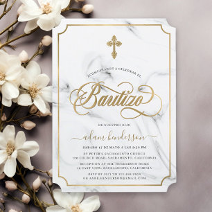 Spansk dopinvitation i marmor och guld inbjudningar