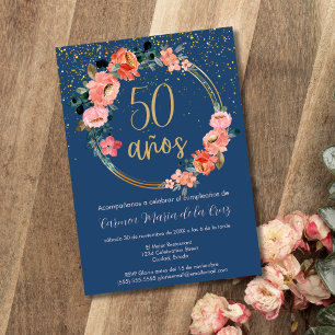 Spansk Elegant Blommig 50-års Födelsedagsfest Inbjudningar