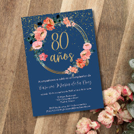 Spansk Elegant Chic Blommig 80-års Födelsedagsfest Inbjudningar