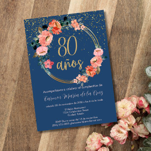 Spansk Elegant Chic Blommig 80-års Födelsedagsfest Inbjudningar