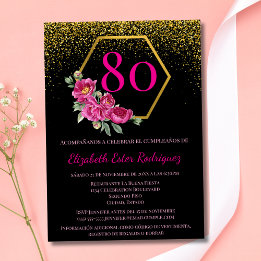 Spansk Exklusiv Svart Guld & Rosa 80-årsdag Inbjudningar