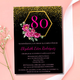 Spansk Exklusiv Svart Guld & Rosa 80-årsdag Inbjudningar