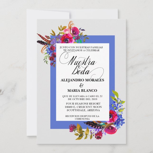 Spansk fet vattenfärg Nuestra Boda Bröllop Inbjudningar (Framsida)