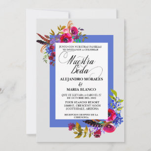 Spansk fet vattenfärg Nuestra Boda Bröllop Inbjudningar