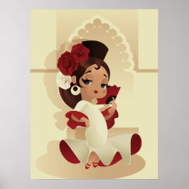 Spansk flamenco festive Chibi tecknad Girl Poster