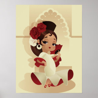 Spansk flamenco festive Chibi tecknad Girl Poster