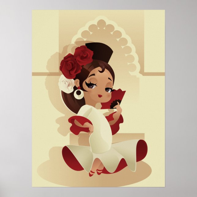 Spansk flamenco festive Chibi tecknad Girl Poster (Framsidan)