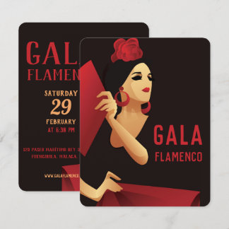 Spansk flamenkodansare med fläkt svart och röd inbjudningar