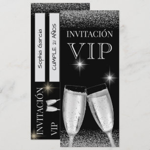 Spansk Glittrig Silver VIP Födelsedagsfest Inbjudningar
