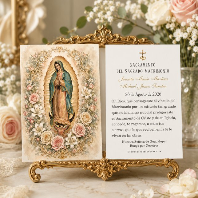 Spansk Guadalupe bröllopsblomma bön Visitkort (Skapare uppladdad)