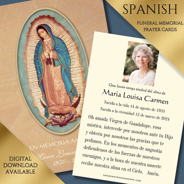 Spansk Guadalupe Foto Begravning Bön Heligt Kort (Skapare uppladdad)