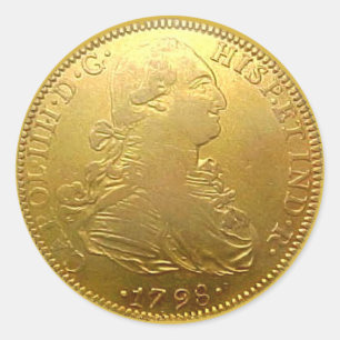 Spansk guld- Doubloonrundaklistermärke Runt Klistermärke