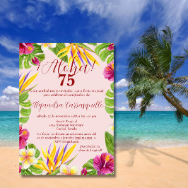 Spansk hawaiiansk rosa Aloha elegant 75-årsdag Inbjudningar