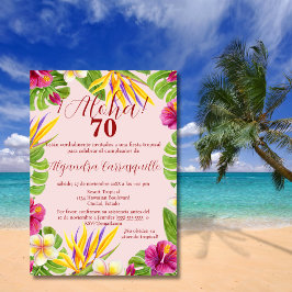 Spansk hawaiiansk rosa Aloha färgglad 70-årsdag Inbjudningar