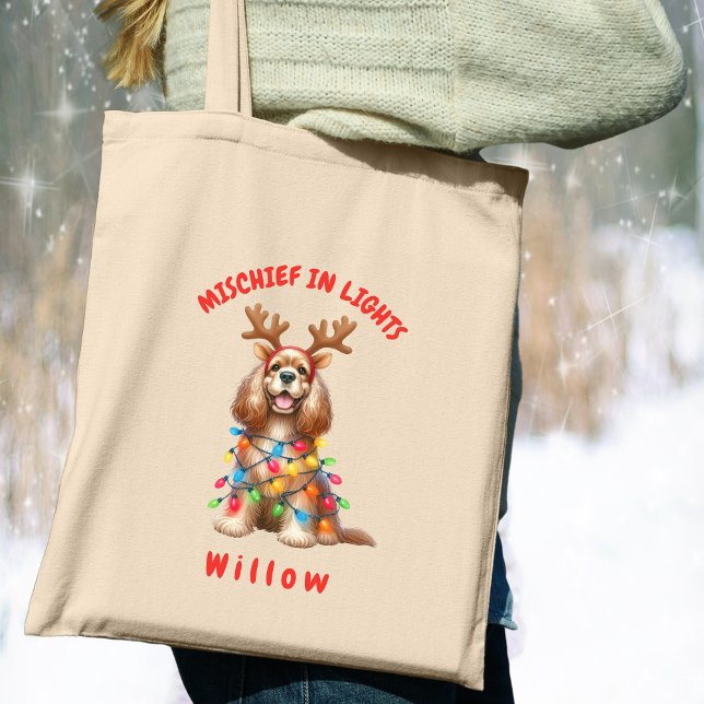 Spansk Hund för lekfull julfärgsfärg Cocker Tygkasse (Carry festive cheer with this custom fun Cocker Spaniel dog tote bag. A perfect gift for dog lovers.)
