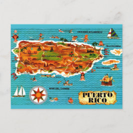 Spansk illustrerad karta över Puerto Rico på vykor Vykort