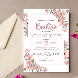 Spansk inbjudan: Bautizo Boho Flowers Baptism Inbjudningar