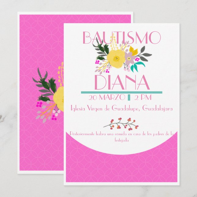 Spansk inbjudan, Bautizo Invitación niña Inbjudningar (Fram/baksida)