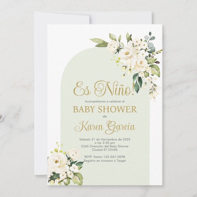 Spansk inbjudan till Baby Shower Boy (Framsida)