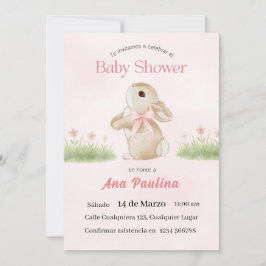 Spansk inbjudan till baby shower med rosa björn fl