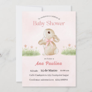 Spansk inbjudan till baby shower med rosa björn fl