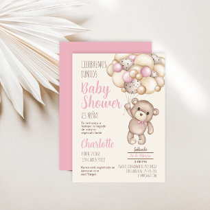 Spansk inbjudan till nalle Baby Shower Girl